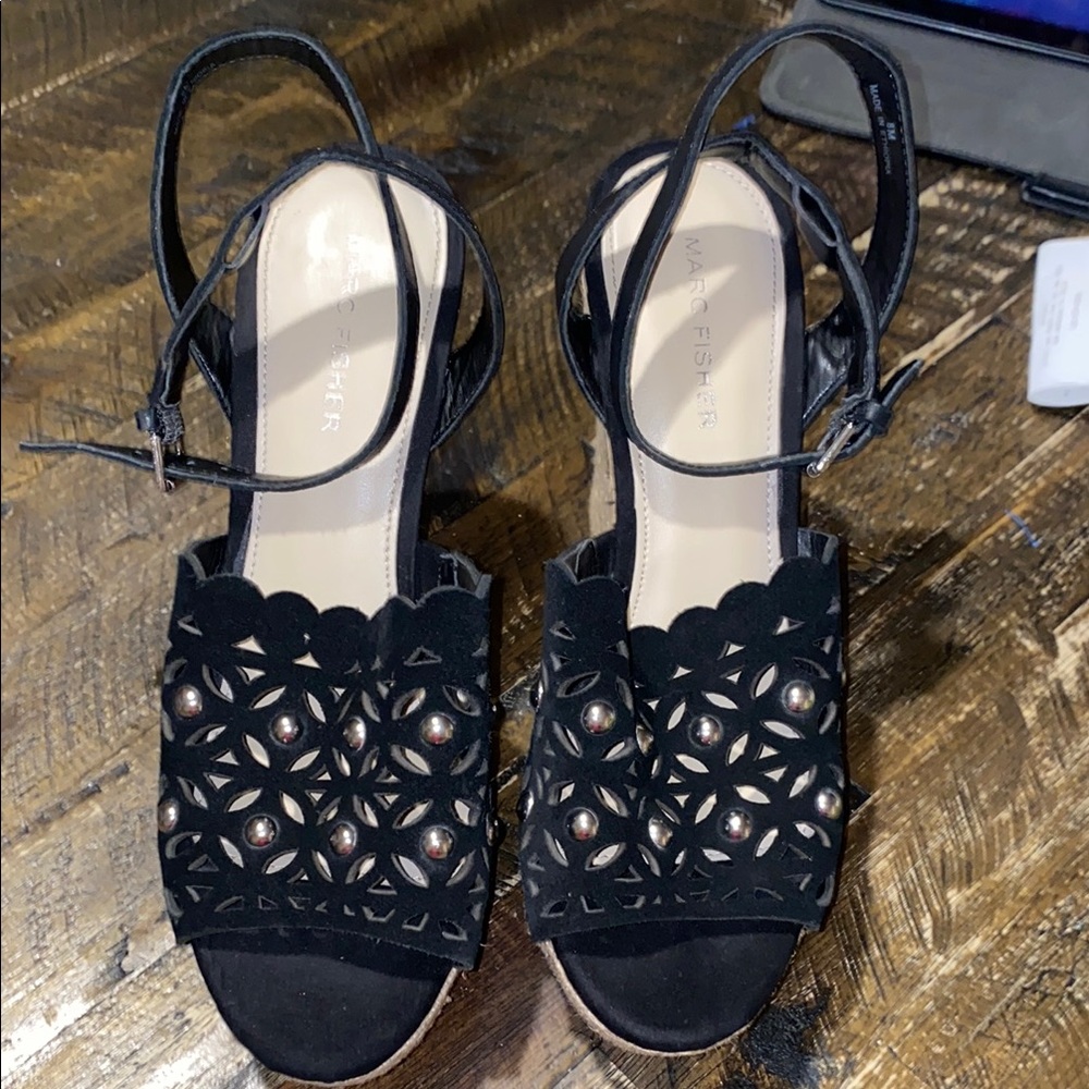 Marc Fisher Black Sandals with Cut-Out Pattern